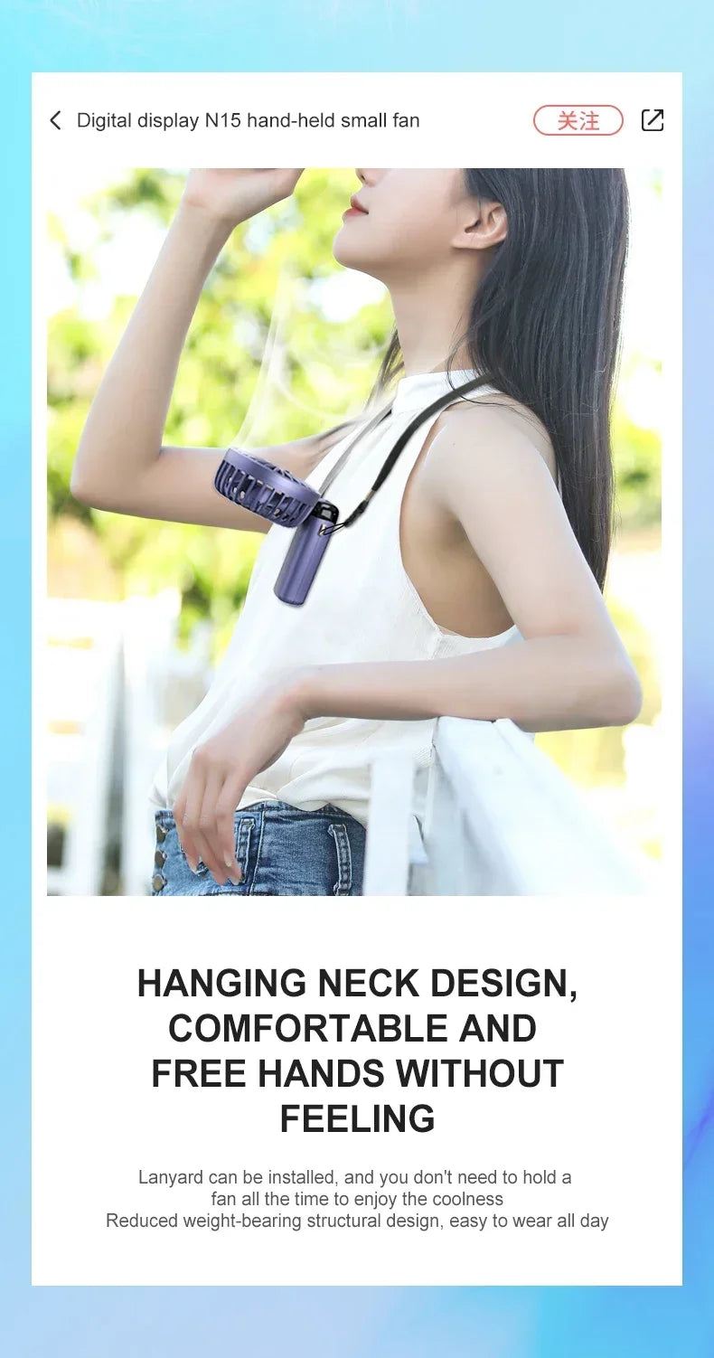 Fyndz Hands-Free Neck Fan — 5-Speed Portable Cooling Fan with LED Display