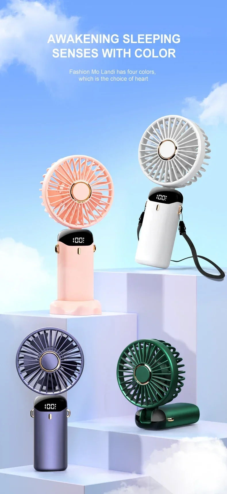 Fyndz Hands-Free Neck Fan — 5-Speed Portable Cooling Fan with LED Display